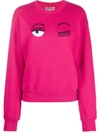 Chiara Ferragni Flirting Fluorescent Pink Cotton Sweatshirt In Pink