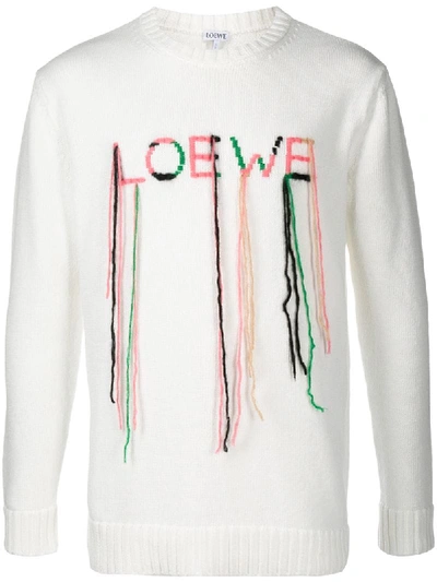 Loewe Logo Knit Cotton Blend Jumper In White