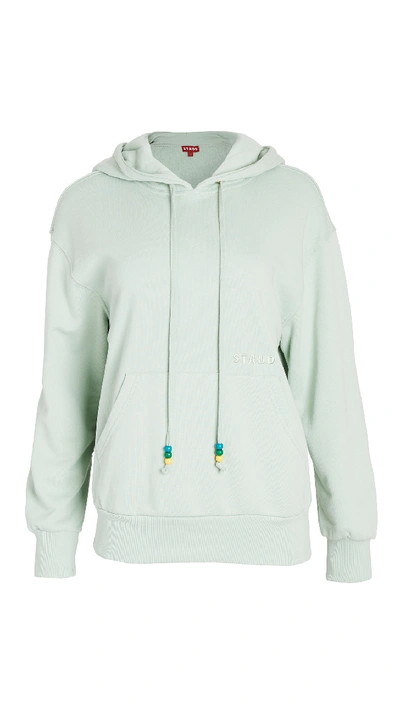 Staud Logo Hooded Cotton Sweatshirt In Light Green