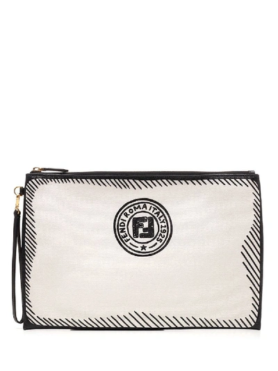 Fendi Logo Stamp Large Pouch In White