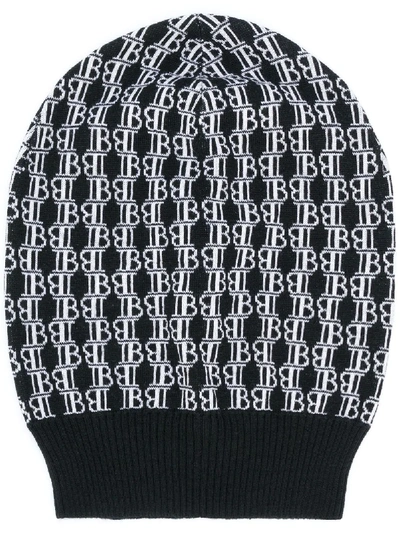 Balmain Logo-jacquard Beanie Hat In Black