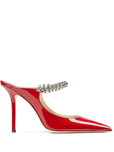 Jimmy Choo Bing Patent Crystal-embellished Mules In Red