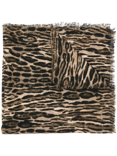 Saint Laurent Leopard Print Scarf In Brown