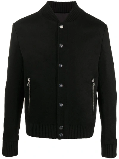 Balmain Wool Blend Bomber Style Jumper In Black