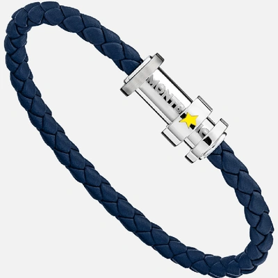 Montblanc Armband Aus Geflochtenem Blauem Leder Mit Drei Ringen