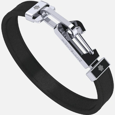 Montblanc Bracelet In Black Leather With Carabiner Closure In Stainless Steel