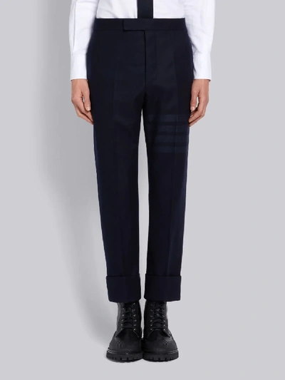 Thom Browne Wool Cashmere Flannel Backstrap Pants In Blue