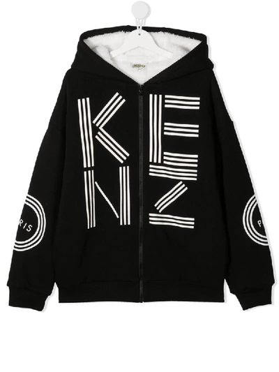 Kenzo Teen Oversized Logo Print Hoodie In Black