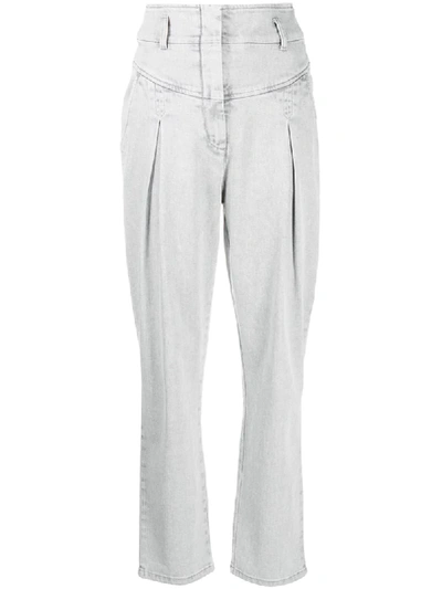Alberta Ferretti High Waist Stretch Cotton Denim Jeans In Light Grey