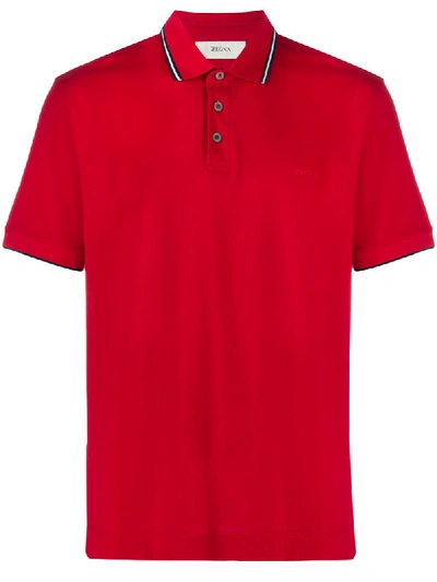 Z Zegna Contrast-collar Polo Shirt In Red