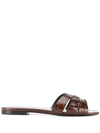 Saint Laurent Women's Tribute Croc Embossed Slide Sandals In Brown