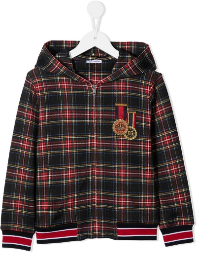 Dolce & Gabbana Kids' Zip-up Check Cotton Sweatshirt In Multicolor