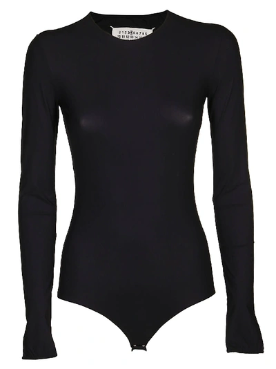 Maison Margiela Black Stretch Long Sleeves Body-suit In Polyamide Blend Woman