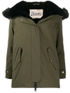 HERNO GREEN PARKA COAT WITH FAUX FUR HOOD