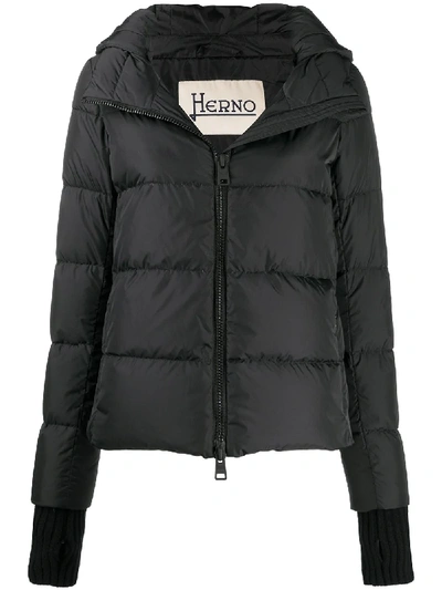Herno Feather-down Puffer Jacket With Detachable Hood And Glove Detailing In Black
