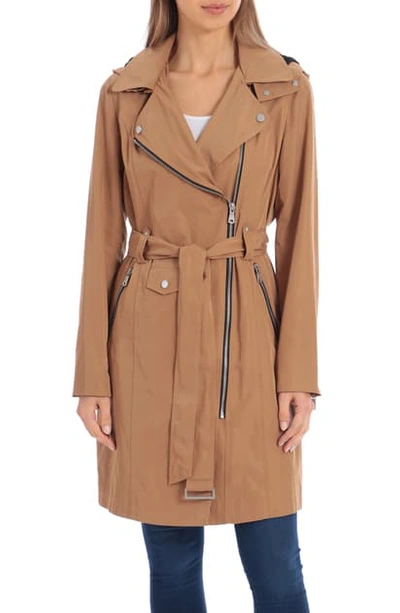 Avec Les Filles Water Resistant Moto Detail Trench Coat In Camel