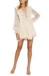 Endless Rose Ruffle Tie Front Long Sleeve Minidress In Ivory