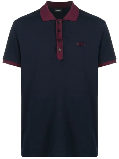 Diesel Contrast-trim Polo Shirt In Blue