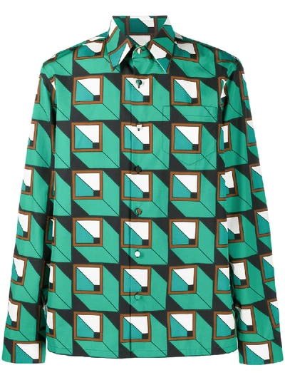 Prada Geometric Print Shirt In Green