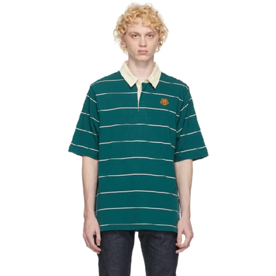 Kenzo Tiger Crest Horizontal-stripe Polo Shirt In Green