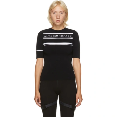 Alyx Intarsia Logo Stretch Knit Top In Black