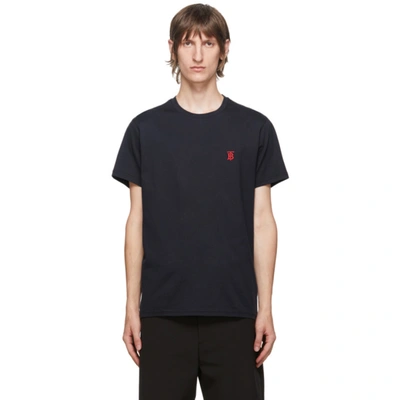 Burberry Logo-embroidered Cotton-jersey T-shirt In Navy