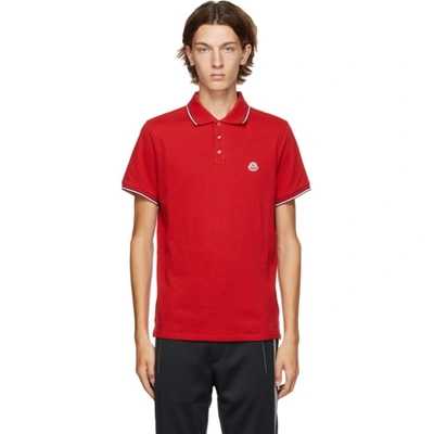 Moncler Tipped Solid Short Sleeve Pique Polo In Red