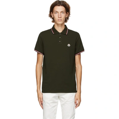 Moncler Short-sleeved Polo Shirt With Logo In Olive