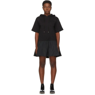 Moncler Drop-waist Mixed Media Hoodie Dress In Black