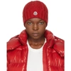 MONCLER MONCLER RED WOOL LOGO BEANIE