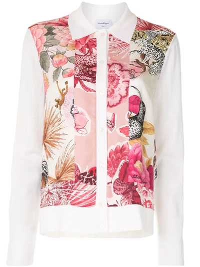 Ferragamo Floral Print Collared Cardigan In White