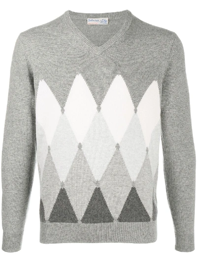 Ballantyne Argyle Knit Jumper In Grey