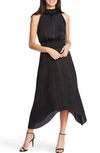 1.state Pleated Halter Neck Handkerchief Hem Dress In Rich Black