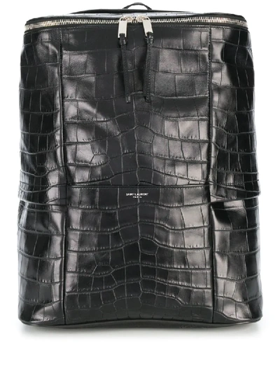 Saint Laurent Sid Crocodile Effect Backpack In Black