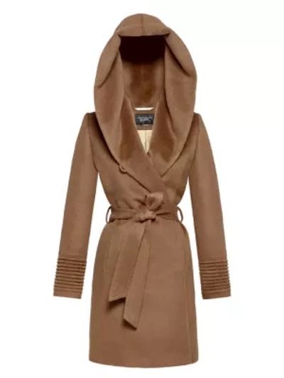 Sentaler Mid-length Hooded Wrap Coat In Dark Camel