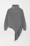 STELLA MCCARTNEY OVERSIZED FRINGED RIBBED CASHMERE AND WOOL-BLEND SWEATER