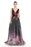 MARCHESA NOTTE LONG SLEEVELESS PRINTED ORGANZA GOWN,MN20RG1071PIS-10