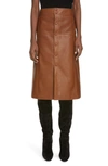 Saint Laurent A-line Leather Midi-skirt In Marron Glace