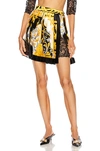 Versace Pleated Printed Silk-twill Mini Skirt In White  Black & Yellow