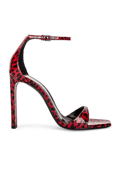 Saint Laurent Bea Leopard Sandals In Rouge Eros & Black