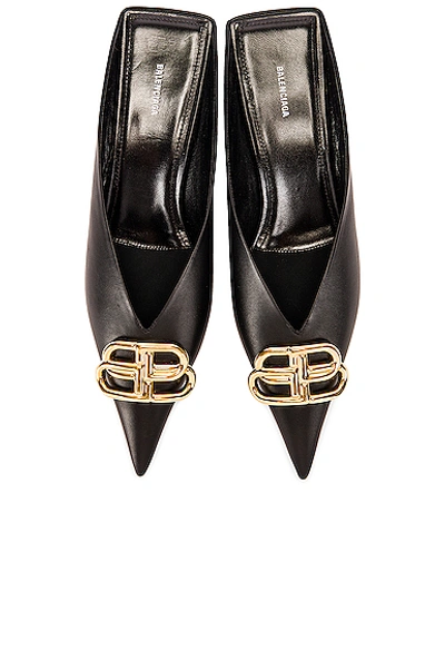 Balenciaga Square Knife Bb Logo-embellished Leather Mules In Black