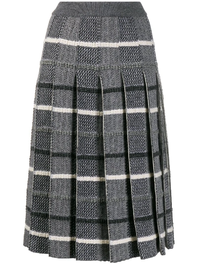 Thom Browne Oversized Check Pleated Skirt In Grey