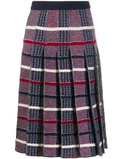 Thom Browne Oversized Check Pleated Skirt In Blue
