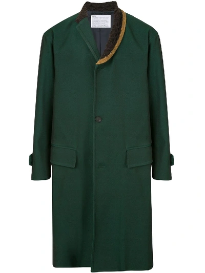 Kolor Knitted Contrast Lapel Coat In Green