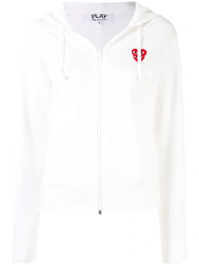 Comme Des Garçons Play Cropped Overlapping Logo Hoodie In White