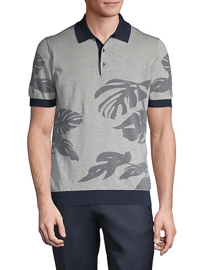 Corneliani Palm Print Polo In Navy White