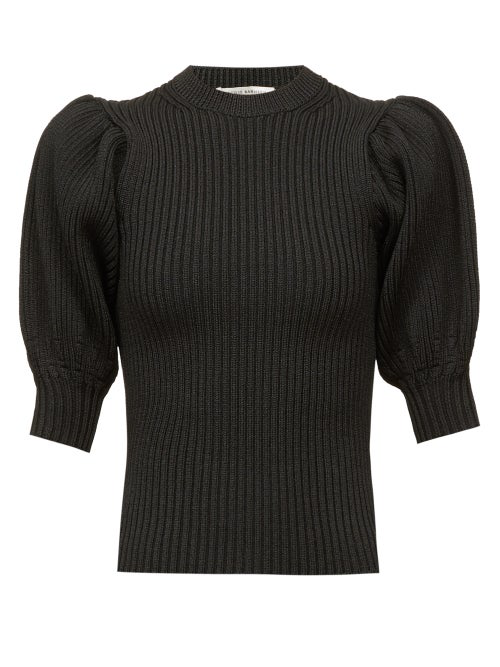 Cecilie Bahnsen Maddy Puff-sleeve Ribbed-knit Sweater In Black | ModeSens