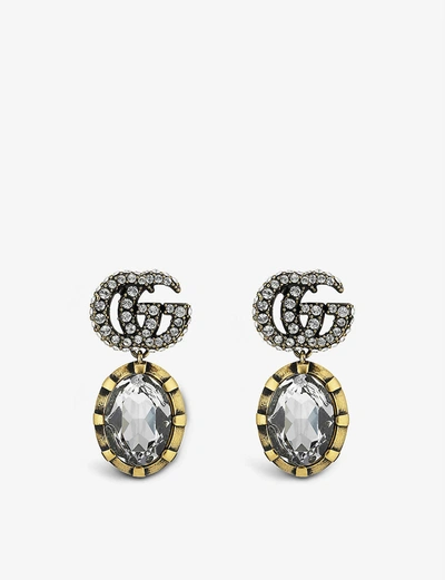 Gucci Marmont Crystal And Gold-tone Brass Earrings