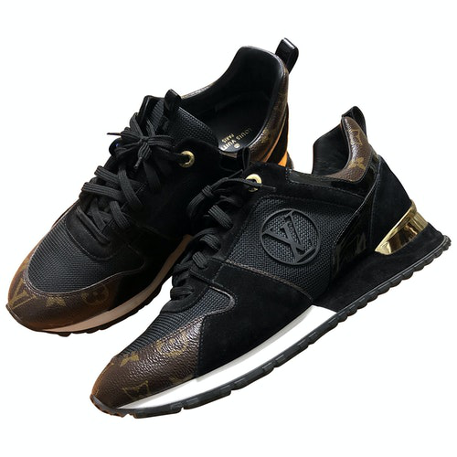 Pre-Owned Louis Vuitton Run Away Black Cloth Trainers | ModeSens