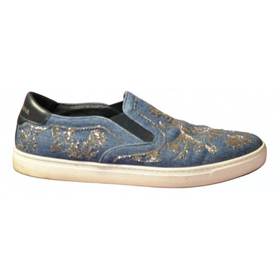 Pre-owned Dolce & Gabbana Leather Low Trainers In Blue